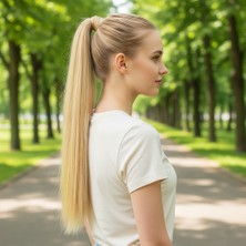 Cosmos E-Ticaret Bağlamalı Düz At Kuyruğu / Balköpüğü Beyaz Platin Röfleli