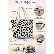 Büyük Boy Monokrom Desenli Plaj Çantası 28 Litre Halat Saplı Iç Cepli Çok Şık