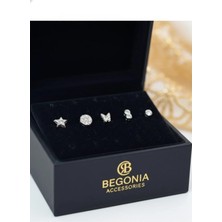 Begonia Accessories 925 Ayar Gümüş 5 Adet Zirkon Taşlı Hızma Küpe Olarak Kullanıma Uygun Set