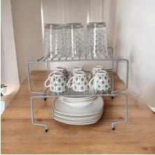 Çift Katlı Metal Raf, Mavi Düzenleyici, Dolap ve Tezgah Üstü Organizer