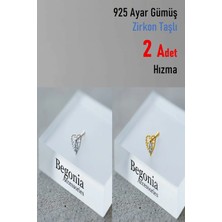 Begonia Accessories 925 Ayar Gümüş 24 Ayar Altın Kaplama Zirkon Taşlı Kalp Hızma Set 2 Adet