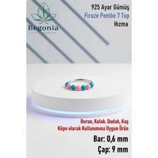 Begonia Accessories 925 Ayar Gümüş Piercing 7 Top Firuze Pembe Boncuklu Halka Hızma & Kıkırdak Küpe