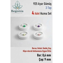 Begonia Accessories 925 Ayar Gümüş 3 Top Boncuklu 4 Adet Halka Hızma Küpe Piercing Set