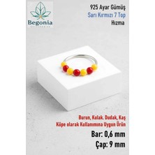Begonia Accessories 925 Ayar Gümüş Piercing 7 Top Sarı Kırmızı Boncuklu Halka Hızma & Kıkırdak Küpe
