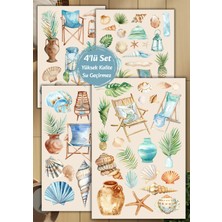 4'lü Yaz Temalı, Plaj, Summer, Ajanda Sticker Set D00036