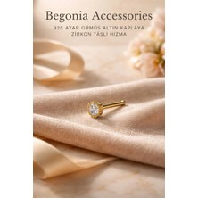 Begonia Accessories 925 Ayar Gümüş Zirkon Taşlı Gold Tek Taş Tırnaklı Hızma Piercing