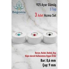 Begonia Accessories 925 Ayar Gümüş 3 Top Boncuklu 4 Adet Halka Hızma Küpe Piercing Set