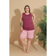 Temporium Kadın Milan Kumaş Büyük Beden Curve Baskılı Desenli Şortlu Pijama Takımı