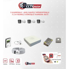 Hikvision 3 Kameralı 2MP Analog Güvenlik Kamera Seti Smart Hybrid Light Mikrofonlu HD CCTV Kamera Sistemi