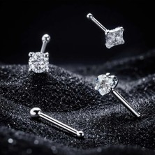 Begonia Accessories 925 Ayar Gümüş Zirkon Taşlı, Küpe Olarak Kullanımına Uygun 4 Adet Hızma Set