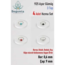 Begonia Accessories 925 Ayar Gümüş 3 Top Boncuklu 4 Adet Halka Hızma Küpe Piercing Set