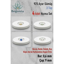 Begonia Accessories 925 Ayar Gümüş 3 Top Boncuklu 4 Adet Halka Hızma Küpe Piercing Set