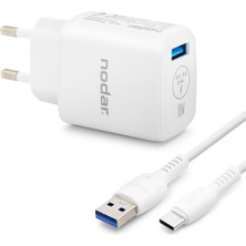 Evimdeyokyok Type-C Qc 3.0 Hızlı Şarj Seti 18W 3.4A USB Adaptörlü - Beyaz ND1010