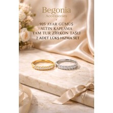Begonia Accessories 925 Ayar Gümüş Altın Kaplama Tamtur Minimal Zirkon Taşlı Halka Hızma Unisex Tragus Piercing 2'li Set