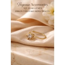 Begonia Accessories 925 Ayar Gümüş Zirkon Taşlı Gold Sıkıştırma Yıldız Çiçek Hızma Piercing