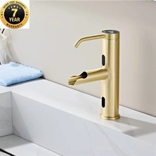 OEM Sensörlü Banyo Lavabo Bataryası+Sıvı Sabunluklu 2in1 Modern Lüx 2026 Ithal 7 Yıl Garanti Mat Gold