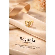 Begonia Accessories 925 Ayar Gümüş Zirkon Taş Kalp (Gold )Hızma