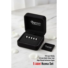 Begonia Accessories 925 Ayar Gümüş Zirkon 5 Adet Tek Taş Küpe Olarak Kullanıma Uygun Hızma Set