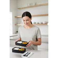 MarkEntegra 2 Katlı Bölmeli Yemek Saklama Kabı - Siyah