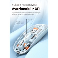 Plentiful Kablosuz Mouse Fare Şarjlı Bluetooth Wireless Çift Modlu Sessiz 5 Tuşlu Şeffaf Dpı Kontrol Beyaz