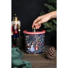 MarkEntegra Tales Desenli Yuvarlak Metal Saklama Kabı - 14 cm x 15 cm