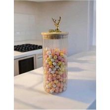 MarkEntegra Hava Geçirmez Geyikli Cam Saklama Kavanozu (9X20 Cm, Altın Renk)