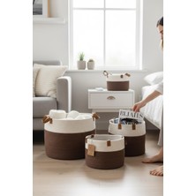 Luna Cucina Jüt Deri Kulplu 3'lü Organizer Kahverengi - Beyaz