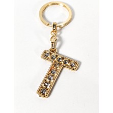 Moncuk Design T Harfi Taşlı Gold Renk Metal Anahtarlık – Şık ve Işıltılı Harf Tasarımı