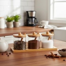 MarkEntegra Bambu Standlı 3'lü Cam Baharatlık Seti