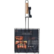 MarkEntegra Ahşap Saplı Paslanmaz Çelik Barbekü Balık Izgarası 28X28 cm