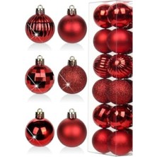 MarkEntegra 12'li Kırmızı Yılbaşı Topu Seti, 3 Cm, Noel Ağacı Süsleri