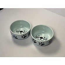 MarkEntegra Doğal Seramik Kedi Mama ve Su Kabı - Mavi Renk, 2'li Set