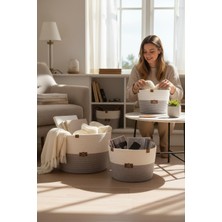 Luna Cucina Jüt Deri Kulplu 3'lü Organizer Gri - Beyaz