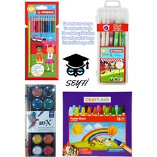 12 Renk Kuru Boya 12 Renk Sulu Boya 12 Renk Keçeli Kalem 18 Renk Pastel Boya Üst Kalite Boya Seti