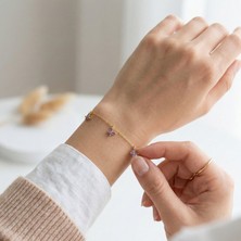 Vaoov 925 Ayar Gümüş Mor Taşlı Gold Kelebek Bileklik