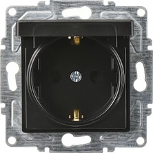 Günsan Elektrik Günsan Eqona  Radius  Neoline Çocuk Korumalı Kapaklı Topraklı Priz (Klipsli), Metalik Siyah (Mekanizma + Tuşkapak)