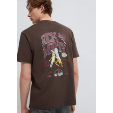 Mavi Rick And Morty Baskılı Kahverengi Tişört 0613205-70251