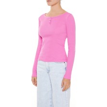 F21 Düğme Detaylı Uzun Kollu Tişört