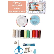 17 Parça  Dikiş Seti Metal  Saklama Kutulu Beyaz-Mavi Kutu