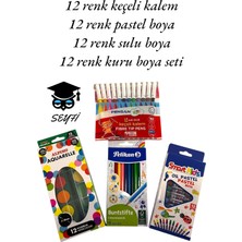 12 Renk Keçeli Kalem 12 Renk Pastel Boya  12 Renk Sulu Boya  12 Renk Kuru Boya Set-1