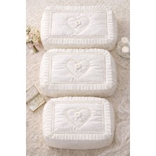 3'lü Kalp Figür Fransız Güpür Çeyizlik Bohça Seti