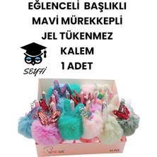 Eğlenceli Başlıklı Ince Uçlu Jel Tükenmez Kalem Mavi Mürekkep