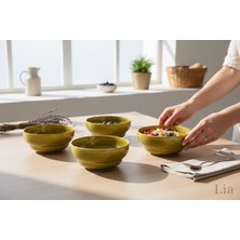 Lia Bubble 12 cm 4 Parça Porselen Kase Seti - Hardal