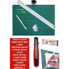 30X22 cm (A4) Kesim Matı Seti 1 Adet Kretuar Bıçağı 5 Yedek Bıçak 30 cm Cetvel 1 Adet Maket Bıçağı
