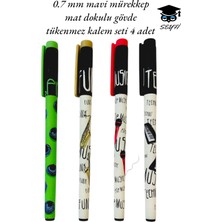 0.7 mm Mavi Mürekkep Mat Dokulu Gövde  Tükenmez Kalem Seti 4 Adet