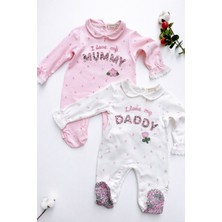 UmBaby Kız Bebek 2’li Tulum Seti – Mommy & Daddy Nakışlı Yenidoğan Bebek Tulum (Pakette 0-3 & 3-6- Ay)