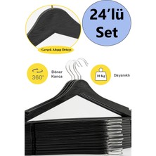 24 Siyah Ahşap Görünümlü Plastik Elbise Askısı Seti Dayanıklı ve Pratik Kullanım İçin İdeal