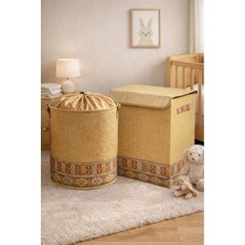 Etnik Bohem Jüt Set, Büyük Kutu ve Fileli Sepet Dekoratif Organizatör