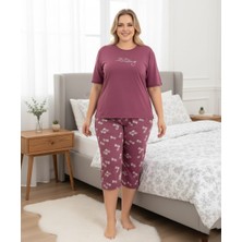 Temporium Kadın Curve Büyük Beden Milan Kumaş Kapri Kısa Kollu Pijama Takımı