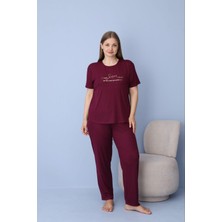 Temporium Kadın Büyük Beden Baskılı Kısa Kollu Dublin Kumaş Örme Pijama Takımı